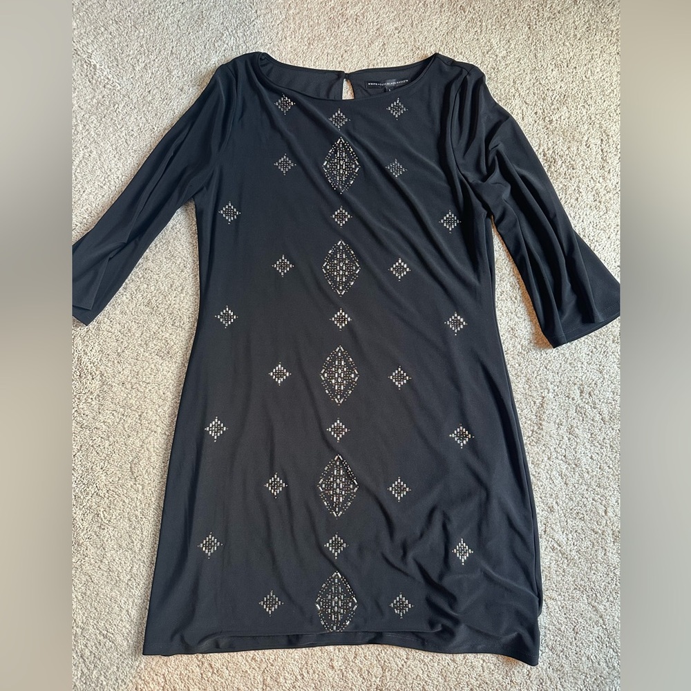 White House Black Market Black Dress Long Sleeve Crew Neck - Picture 3 of 5